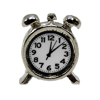 Image of Dolls House Silver Alarm Clock Miniature Retro Bedroom Accessory 1:12 Scale