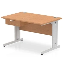 Image of Impulse 1200x800 Desk Oak/Silver Cable Managed Leg 1 Dr Fixed Ped
