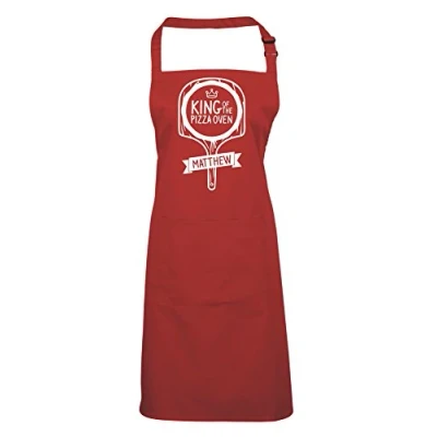 Image of Edward Sinclair Red Apron KING OF THE PIZZA OVEN with White Print