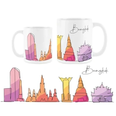 Image of Purely Home Bangkok Mug Colourful Thailand Skyline Souvenir Memento White Tea Coffee Gift Present
