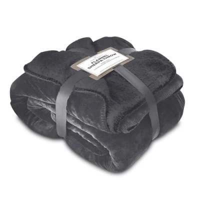 Image of VELVETIO Large Flannel Fleece Throw for Sofa Bed, Fluffy Double Sided Reversible Sherpa Warm Blanket, Lightweight Ultra Soft Thick Travel Throws, 150 x 200cm, Charcoal
