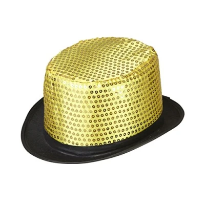Image of WIDMANN 0439X Sequined Top Hat Adult Unisex, 1910s, 1920s, New Year, Show, Dancers, Carnival, One Size, Gold Color