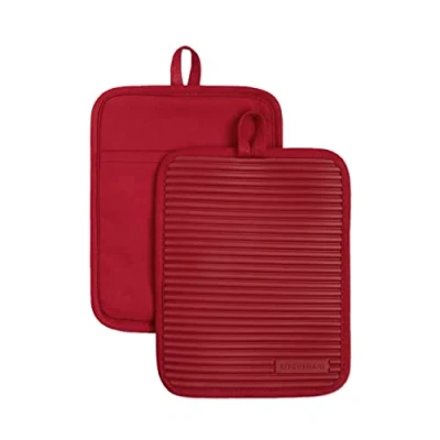 Image of KitchenAid Kitchen Aid Ribbed Soft Silicone Pot Holder Set, 7&quot;x9&quot;, Passion Red