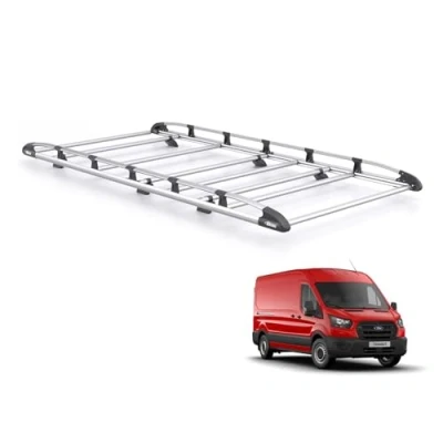 Image of Rhino Roof Rack for Ford Transit 2014+ Van (Only Long (L3) Wheelbase with Medium (H2) Roof) Heavy Duty KammRack Integrated Ladder Roller (K626)
