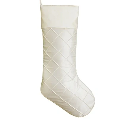 Image of Gireshome white pure hand Diamond faux silk Christmas stocking Xmas Tree Decor Festival Party 10x18&quot;