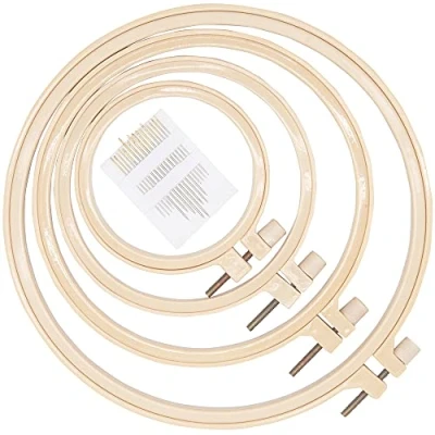 Image of LAMXD 4Pcs 4 Sizes Round Embroidery Hoop Plastic Circle Cross Stitch Ring for Craft Sewing,with Gold Eye Needles,