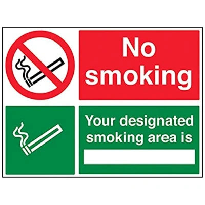 Image of VSafety No Smoking/Your Designated Smoking Area Prohibition Sign Landscape 600mm x 450mm 1mm Rigid Plastic
