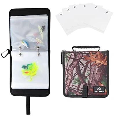 Image of PFILERSO Fishing Tackle Binder Lure Biat Organized Storage Bag for Soft Worms Rigs Jigs and Lines Wallet Case with 15+5pcs Transparent Thickened Ziplock (Tree Camouflage)