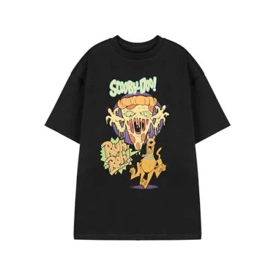 Image of Scooby Doo! Unisex Black Short Sleeved Graphic Tee Mystery Inc. Ruh Roh! Cartoon T Shirt Retro Dog Apparel Fan Merchandise Top for Kids &amp; Teens
