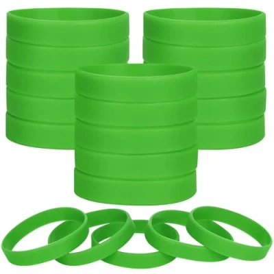 Image of LVNRIDS 100 pcs Green Blank Silicone Wristbands for Adult, Sports Party Rubber Elastic Wristband Wholesale Bulk Bracelet L