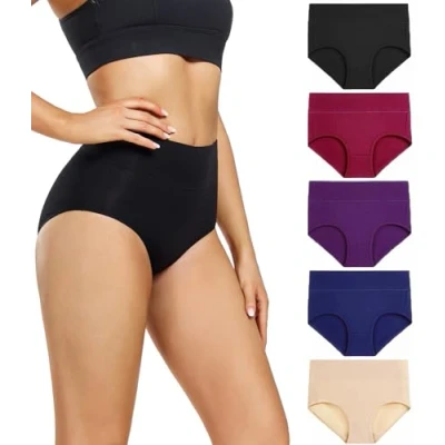 Image of wirarpa Ladies Knickers Cotton Full Briefs High Waisted Underwear Panties for Women 5 Pack Size L