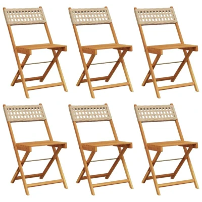 Image of vidaXL Folding Garden Chairs 6 pcs Beige Poly Rattan and Solid Wood