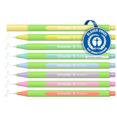 Image of Schneider 191088 Line Up Pastel Fineliner (Line Width 0.4 mm, Made of Bio Based Plastic, Awarded with The Blue Angel), Pack 8, Assorted