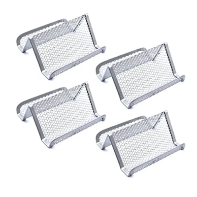 Image of Hoshen Metal Mesh Business Card Holder, Desk Display Stand for Office (Silver, 4 Pack)