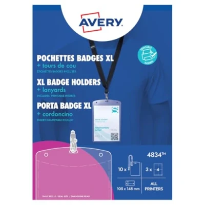 Image of Avery 4834 A6 Name Badge Pockets with Lanyards Printable and Customisable Inserts Included,Black