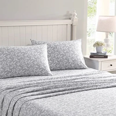 Image of Laura Ashley Home Queen Sheets, Cotton Flannel Bedding Set, Brushed for Extra Softness &amp; Comfort (Crestwood, Queen)