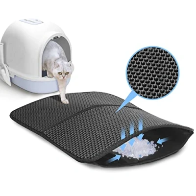 Image of Nobleza Cat Litter Mat, Large Tray Mat Trapping Foldable Washable 45x60cm Honeycomb Double Layer, Nonslip Waterproof Urine Proof EVA Material Easy Clean, Box Scatter Control Black