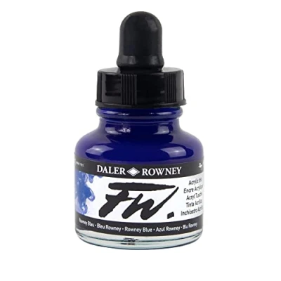Image of Daler Rowney FW Acrylic Ink, Glass Bottle with Dropper, 1oz 29.5 ml, Blue