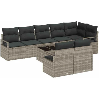 Image of vidaXL 9 Piece Garden Sofa Set with Cushions Grey Poly Rattan