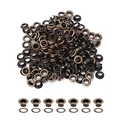 Image of 100PCS Grommet Kit Metal Brass Grommets Eyelets with Washer Shoe Clothes Canvas Leather DIY Projects, 4mm Inside Diameter[Bronze] Haberdashery