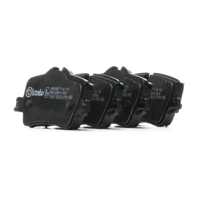 Image of 34206888825, 34208844393 brake pad set BREMBO P 06 113 prepared for wear indicator with caliper screws, anti squeak plate accessories