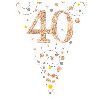 Image of Party Bunting Sparkling Fizz 40 White &amp; Rose Gold Holographic 11 flags 3.9m