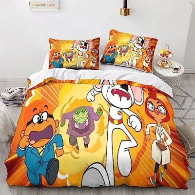 Image of HMLTD Danger Mouse Kids Teens Adults 3 Pieces Comforter Cover 3D Print Animation Duvet Set Bedding Microfiber Quilt Covers And Pillowcases Soft Breathable with Zipper Double（200x200cm）