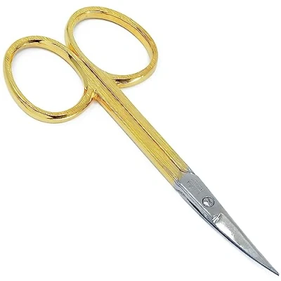 Image of Camila Solingen CS05 3 1/2&quot; Professional Hypoallergenic Gold Plated Combination Nail &amp; Cuticle Manicure Pedicure Sharp Curved Cutting Scissors. Made of Stainless Steel in Solingen, Germany