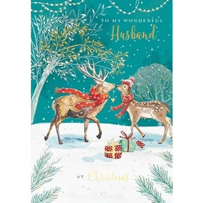 Image of The Wildlife Wonderful Husband Snowy Deer Kiss Artistic Christmas Greeting Card X16112M