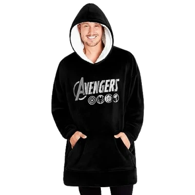 Image of Marvel Oversized Hoodie Blanket for Men and Teenagers Avengers Black Panther Captain America Iron Man Gifts (Black Avengers)
