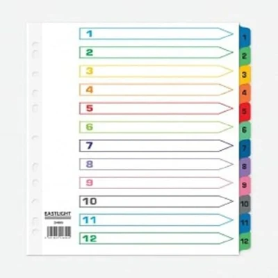Image of ValueX 824655 A4 Extra Wide Card, Index 1 12, White with Coloured Mylar Tabs