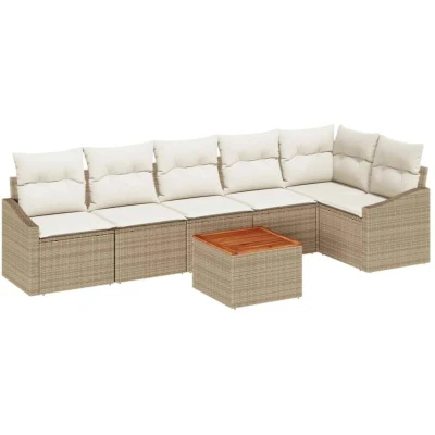 Image of vidaXL Garden Sofa Set 7 pcs Beige, white 55 x 37 cm