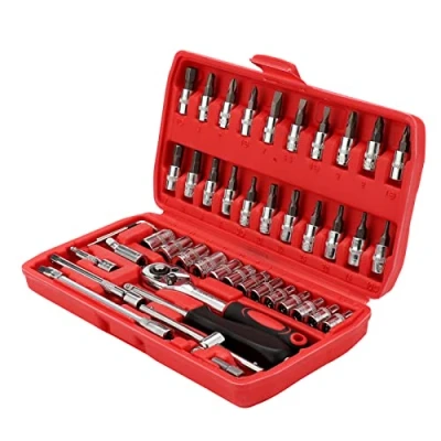 Image of Trintion 46Pcs Socket Wrench Set 1/4&quot; Driver Bits Metric Tool Kit with Quick Release Ratchet for DIY Home Car Repair