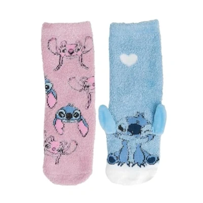 Image of Disney Lilo &amp; Stitch 3D ABS Cuddly Socks for Girls Fluffy Children&#039;s Winter Stopper Non Slip Pink/Blue (Pack of 2), pink/blue, 27 30
