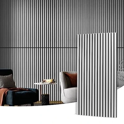 Image of Art3d 4 Wood Slat Acoustic Panels for Wall and Ceiling 3D Fluted Sound Absorbing Panel with Finish Brushed Silver Covering 2.88㎡