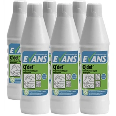 Image of Evans Q&#039;det Liquid Detergent Unperfumed for Crockery, Glassware and Kitchen Utensils 6x 1ltr