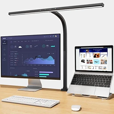 Image of EppieBasic LED Desk Lamp, Architect Lamp Clampable for Home Office, 24W Bright Workbench Office Lighting, Eye Protection Monitor Dimmable &amp; 6 Colour Modes, Auto Dimming Work Light