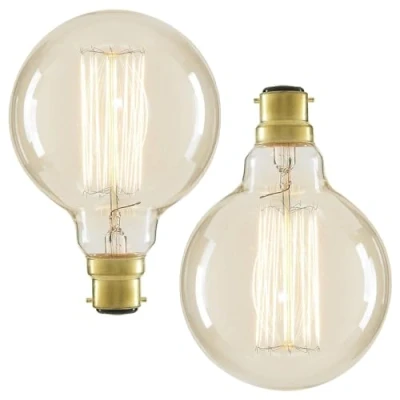 Image of LITECRAFT Globe Light Bulb 40 Watt B22 Bayonet Cap Squirrel Cage Filament Clear (Pack of 2)