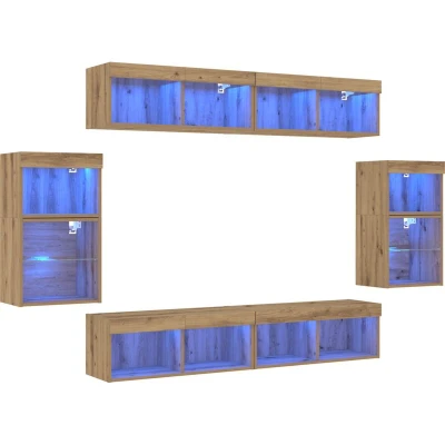 Image of vidaXL 8 Piece TV Wall Units with LED Artisan Oak Engineered Wood