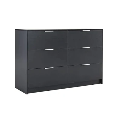 Image of Home Source Bedroom Chest of Drawers Clothing Storage Cabinet, 6 Drawers, Black