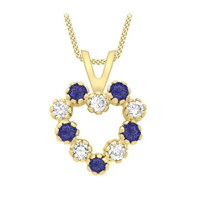 Image of CARISSIMA Gold Women&#039;s 9ct Yellow Cubic Zirconia and Sapphire Heart Pendant on Curb Chain Necklace of 46cm/18