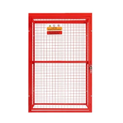 Image of Gas Bottle Cage 181 x 116 57cm Collapsible Red Mesh Secure Lockable Storage Powder Coated Steel 3mm Wire Thickness 6 19kg / 2 47kg Cylinder Bottles Removable Shelf Warning Sign Padlock &amp; Keys