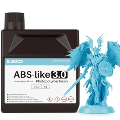 Image of ELEGOO Upgraded ABS Like Resin 3.0, 405nm UV Curing 3D Printer with Higher Precision and lower Shrinkage, Enhanced Strength Toughness Photopolymer for LCD Blue 2KG