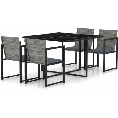 Image of vidaXL 5 Piece Outdoor Dining Set with Cushions Poly Rattan Grey
