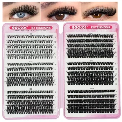 Image of GGOKOK DIY Lash Clusters 30D+40D+50D+60D+80D+100D Fluffy Volume 8 16MM Thick Eyelash Extension Kit Individual Russian Eyelashes Extensions Wispy Clusters(30D 100D)