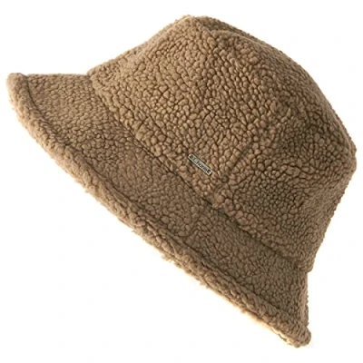 Image of CHARM Furry Winter Bucket Hat Organic Cotton Mens Chemo Cap Faux Sherpa Cloche Beige
