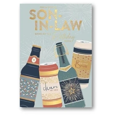 Image of Words &#039;n&#039; Wishes Special Son in Law Male Birthday Card for Men Beers with Embossed Gold Foil Eco Friendly