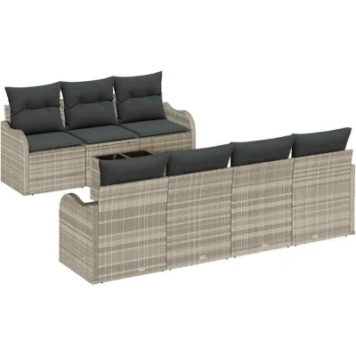 Image of vidaXL 8 Piece Garden Sofa Set with Cushions Light Grey Poly Rattan