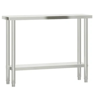 Image of vidaXL Stainless Steel Kitchen Work Table 110x30x85 cm Silver Food Prep Surface with Lower Shelf and Adjustable Feet for Restaurants &amp; Home