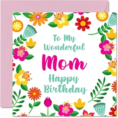 Image of Fun Birthday Cards for Mom Wonderful Female Cute Happy Card from Daughter Son, Mother Special Gifts, 145mm x Floral Greeting Mama Mum Mam Mommy